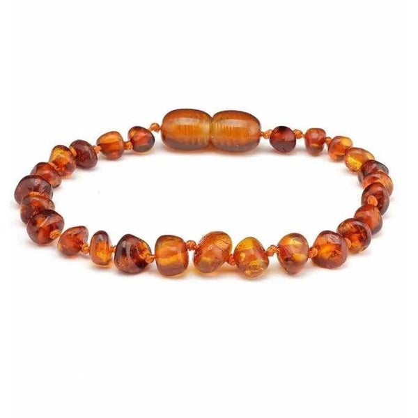Baby/Kind – Barnsteen armbandje – ronde kraaltjes – 14cm - Honing