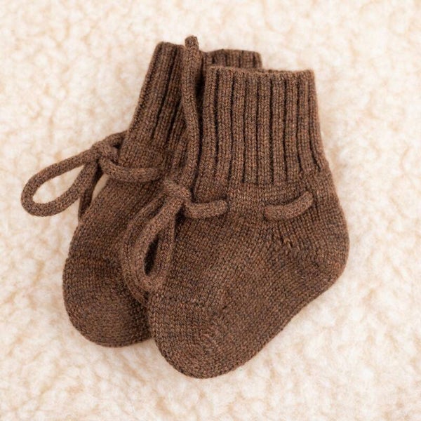 Merino wollen baby slofjes - brunette