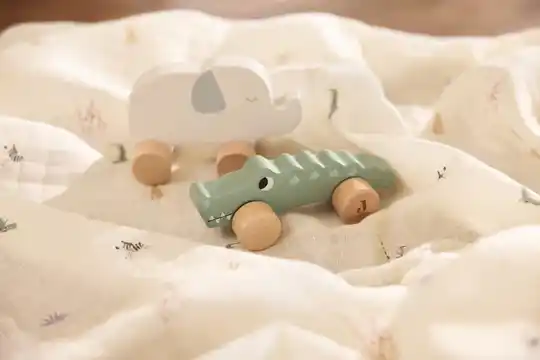 Houten krokodil op wielen