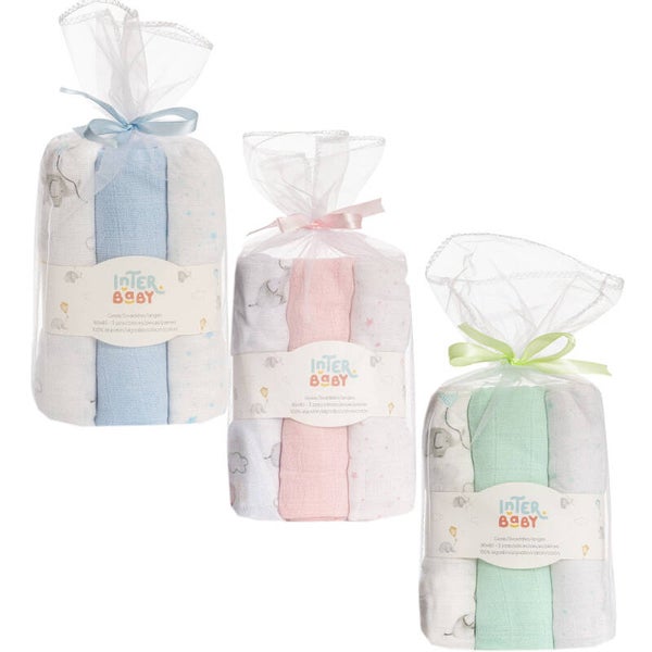 PACK DE 3 GASAS PARA BEBE FANTASIA INTERBABY (80X80)