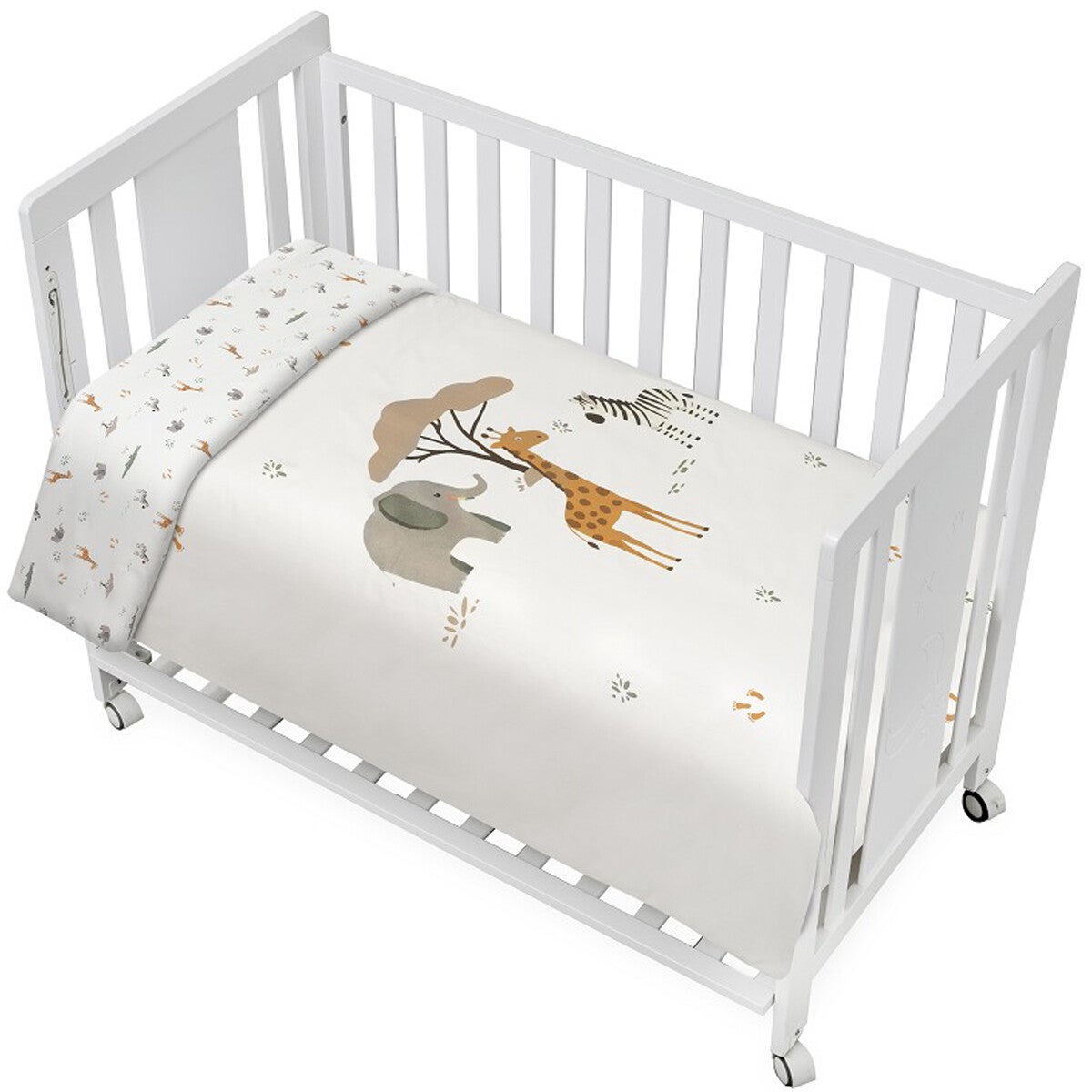 SET DE 2 PIEZAS FUNDA NORDICA Y CHICHONERA REVERSIBLE JIRAFA SAVANNA INTERBABY