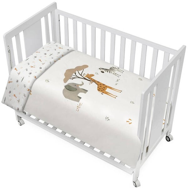 SET DE 2 PIEZAS FUNDA NORDICA Y CHICHONERA REVERSIBLE JIRAFA SAVANNA INTERBABY