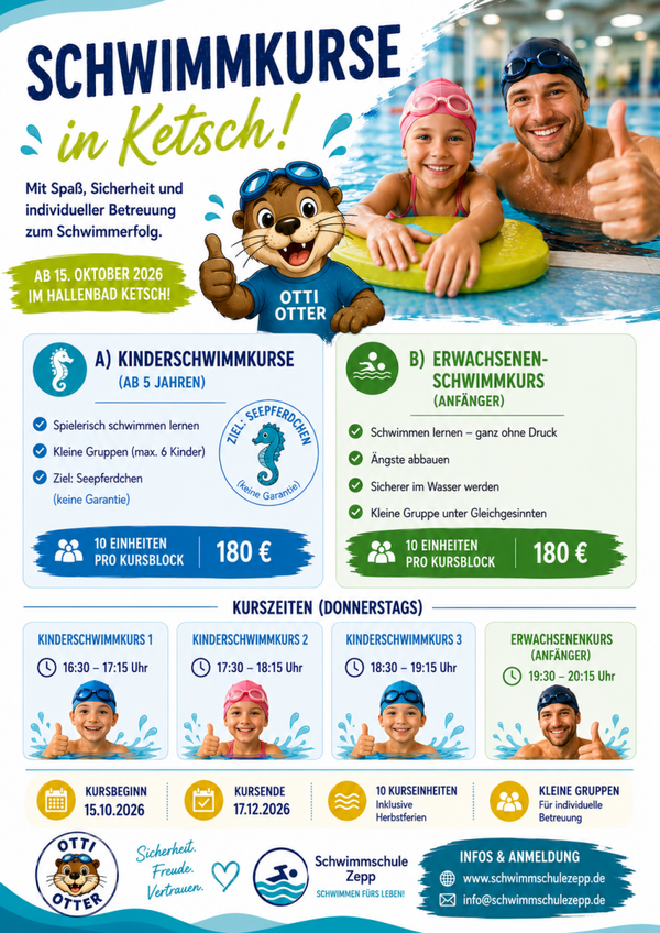 Ketsch:Kinderschwimmkurs Anfänger 2) 17.30-18.15 Uhr