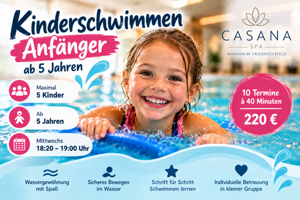 Kinderschwimmen Anfänger ab 5 Jahren | Mi. 18:20 Uhr | Casana Spa