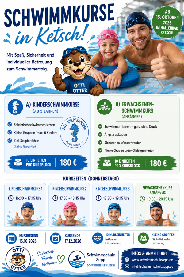 Ketsch:Kinderschwimmkurs Anfänger 1) 16.30-17.15 Uhr