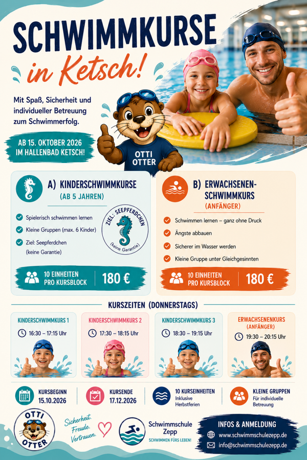 Ketsch:Kinderschwimmkurs Anfänger 3) 18.30-19.15 Uhr