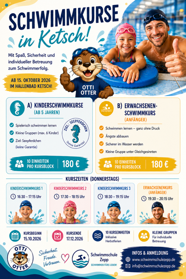 Erwachsenen Schwimmkurs Anfänger Ketsch
