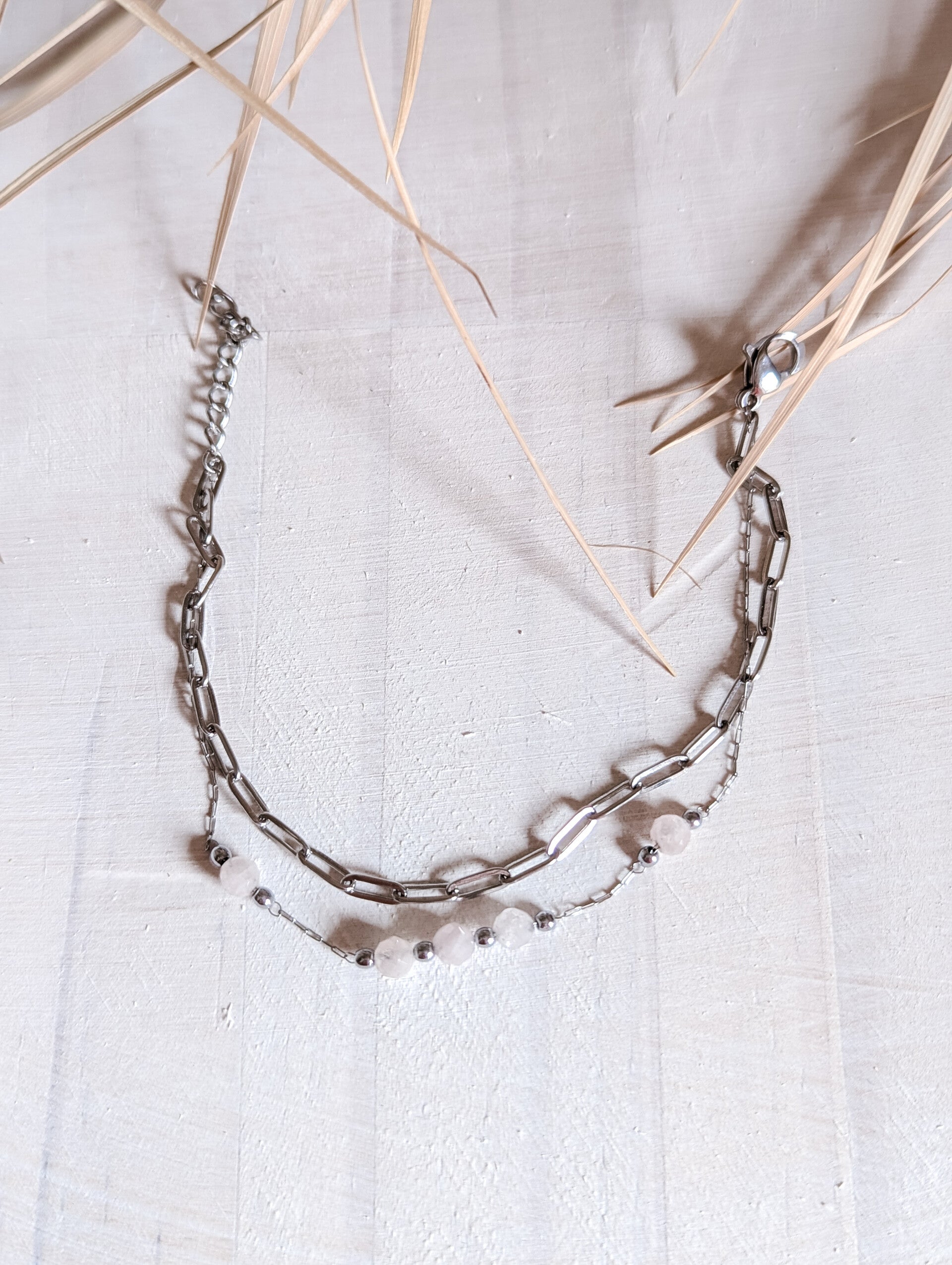 Armband Edelstahl "doppelt Perlen"