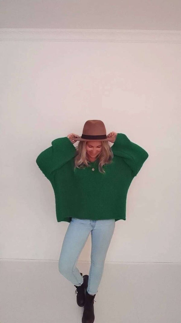 Kuscheliger Oversize-Pullover in Smaragdgrün – OneSize