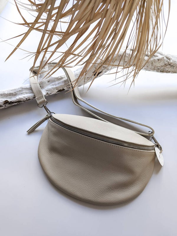 Gürteltasche, beige, Echtleder