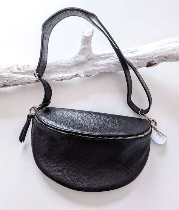 Gürteltasche schwarz Echtleder groß