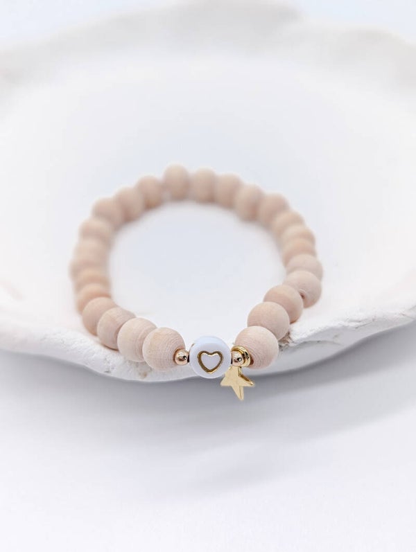 Armband "Holzperlen Herz&Stern"
