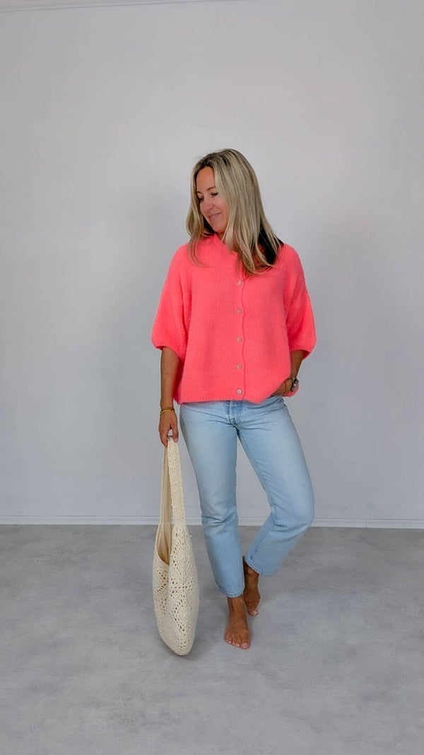 Strick-Cardigan in Neon-Coral – OneSize