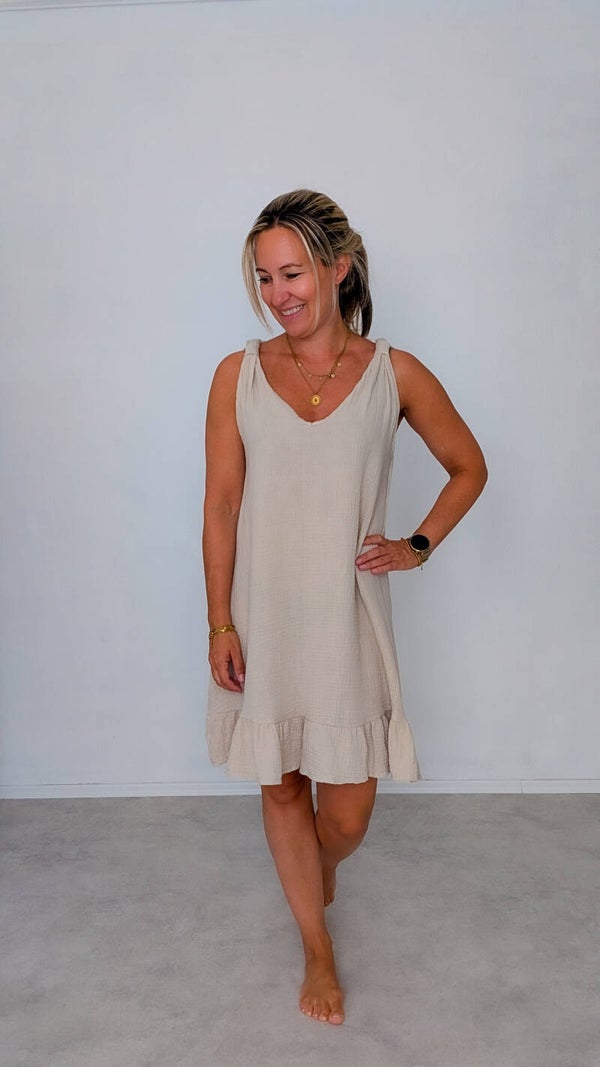 Leichtes Musselinkleid in Creme-beige aus 100 % Baumwolle – Boho-Vibes zum Wohlfühlen