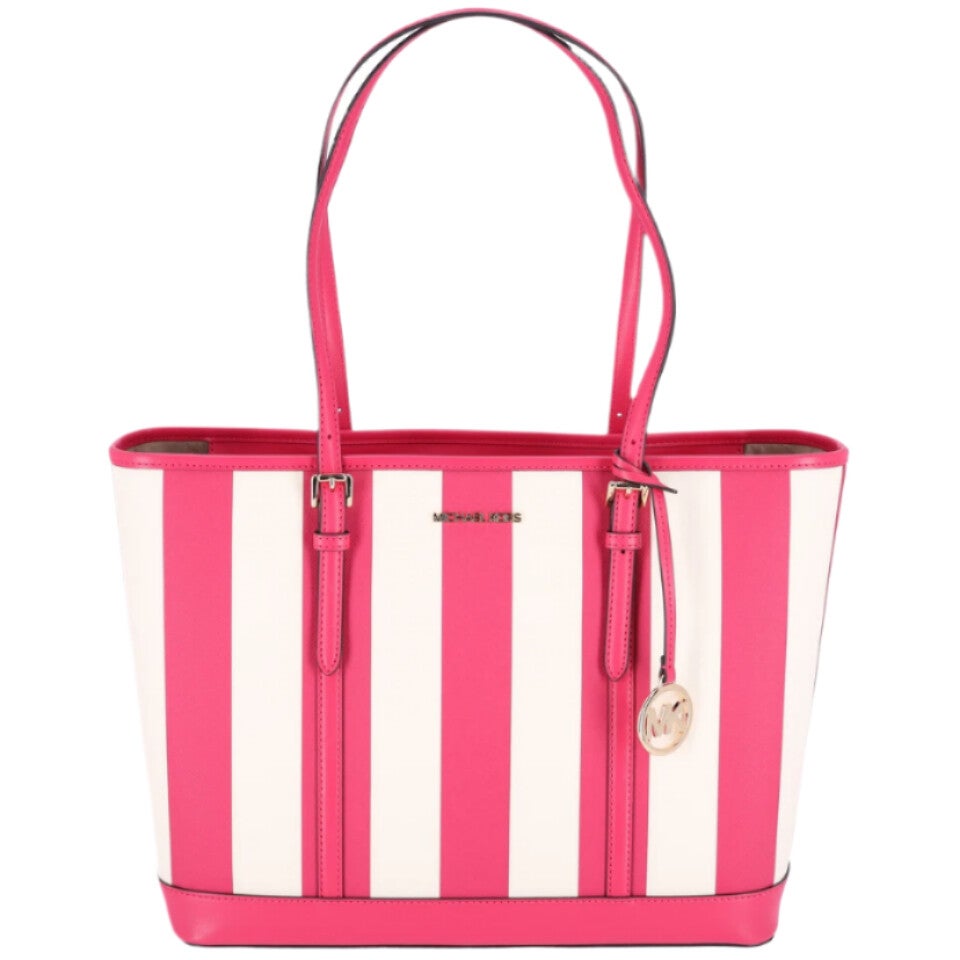 MK Jet Set Travel Large Top Zip Tote Electric Pink Multi Stripe