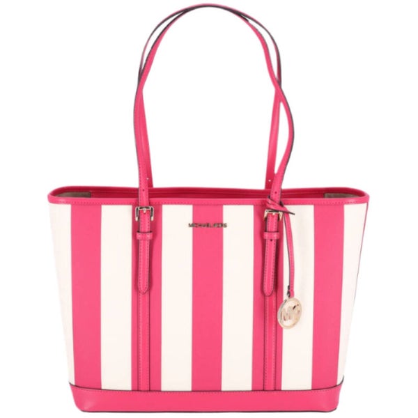 MK Jet Set Travel Large Top Zip Tote Electric Pink Multi Stripe