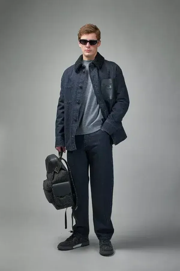 Fendi Denim Jacket with Fur-Trimmed Collar