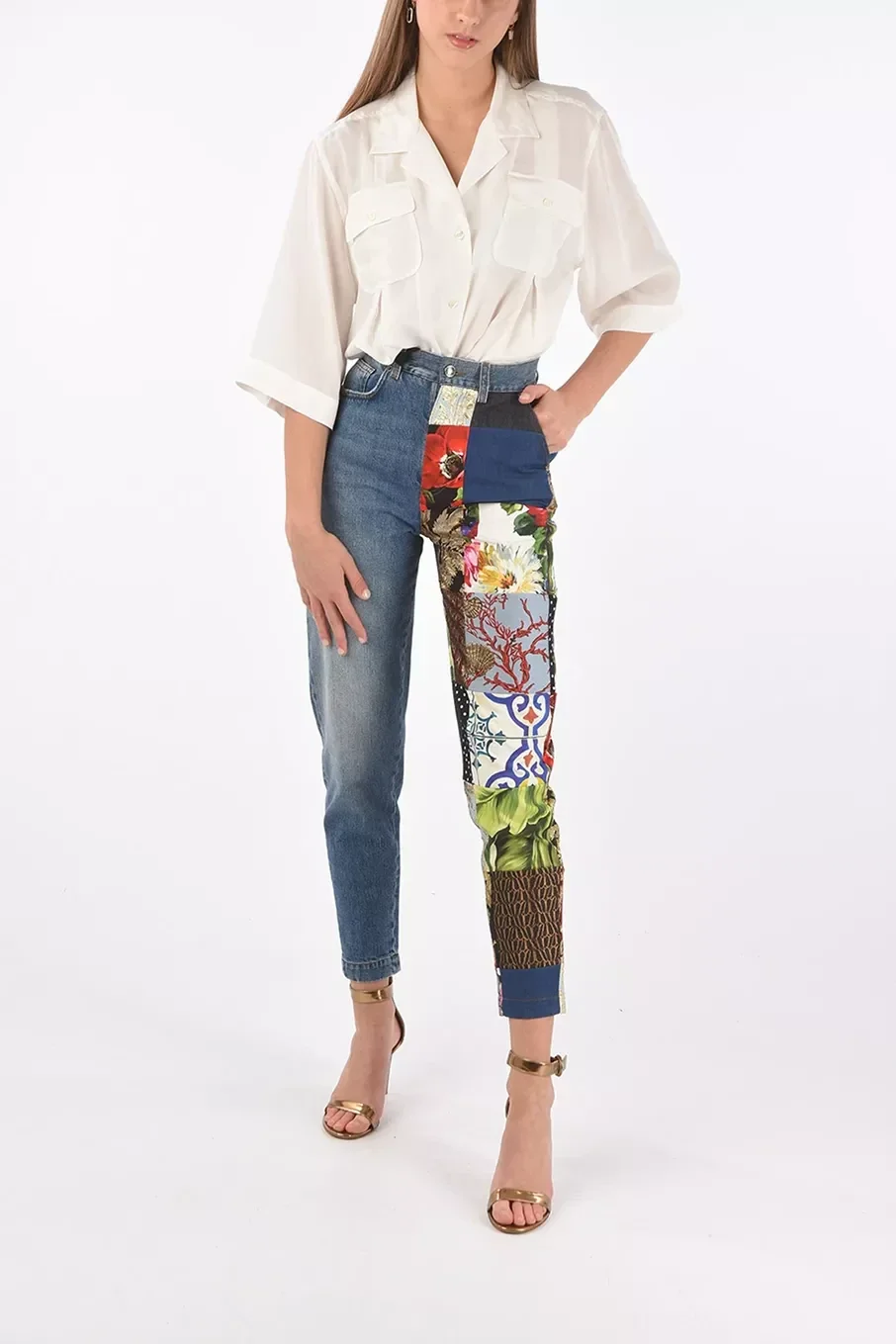 Dolce & Gabbana Amber Patchwork Jacquard Denim Jeans – Blue Multicolor