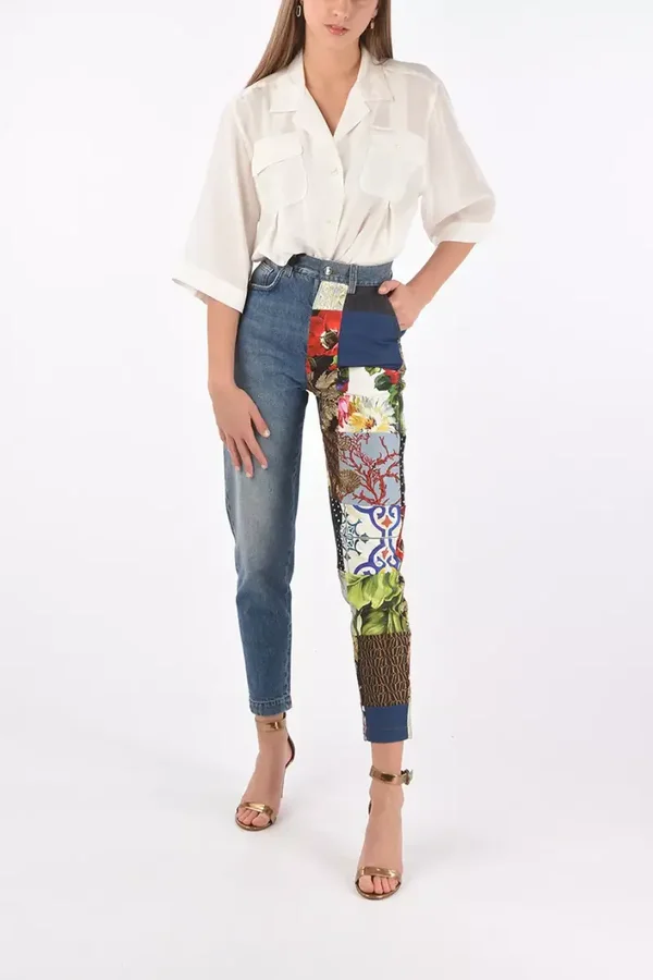 Dolce & Gabbana Amber Patchwork Jacquard Denim Jeans – Blue Multicolor