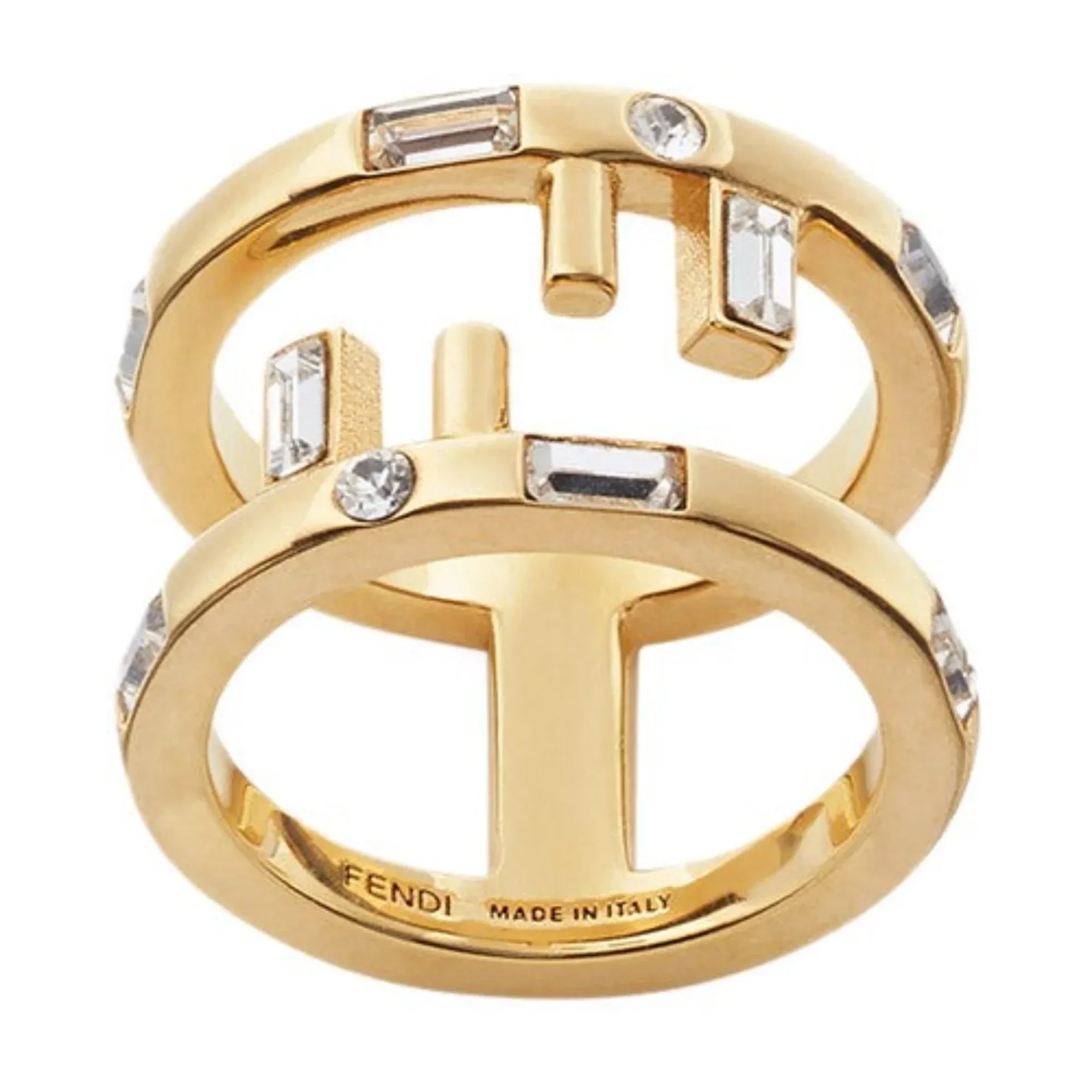 Fendi First Gold Finish Metal and White Crystal Small Fashion Ring