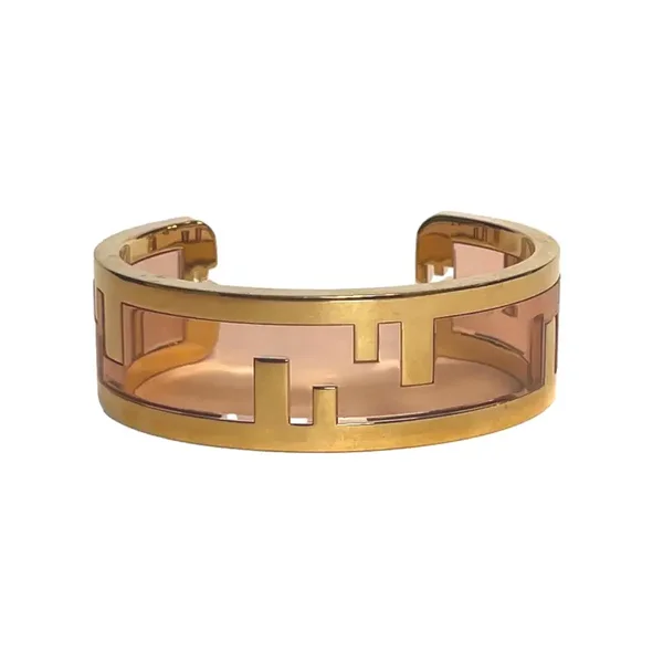 Fendi O'Lock Womens Gold Metal and Dust Pink Plexiglass Small Bracelet