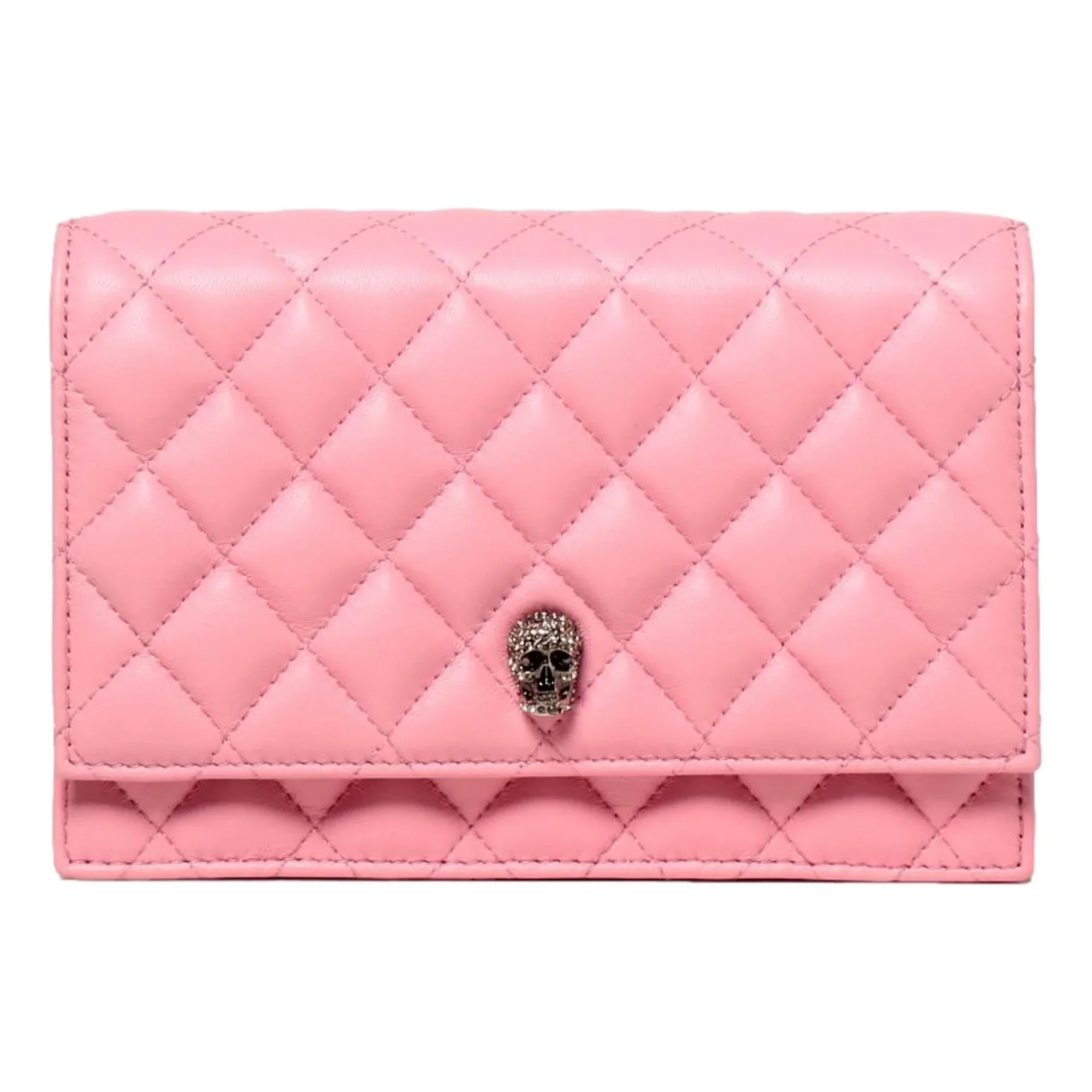 Alexander McQueen Pink Quilted Leather Skull Shoulder Bag