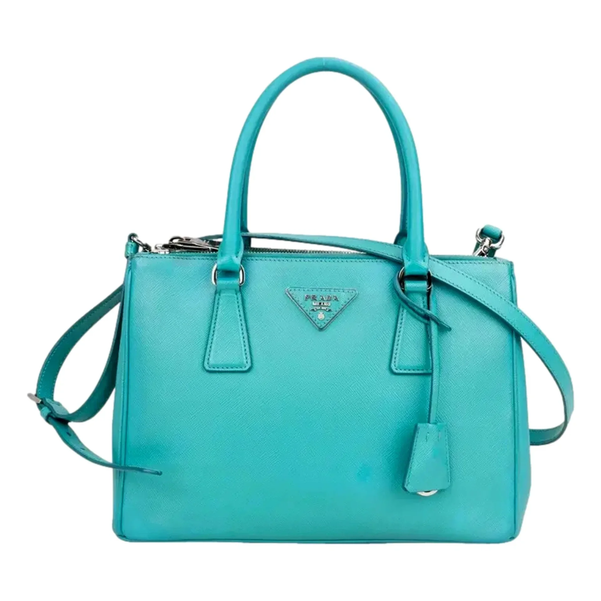 Prada Galleria Saffiano Lux Leather Small Tote Handbag Giada Teal