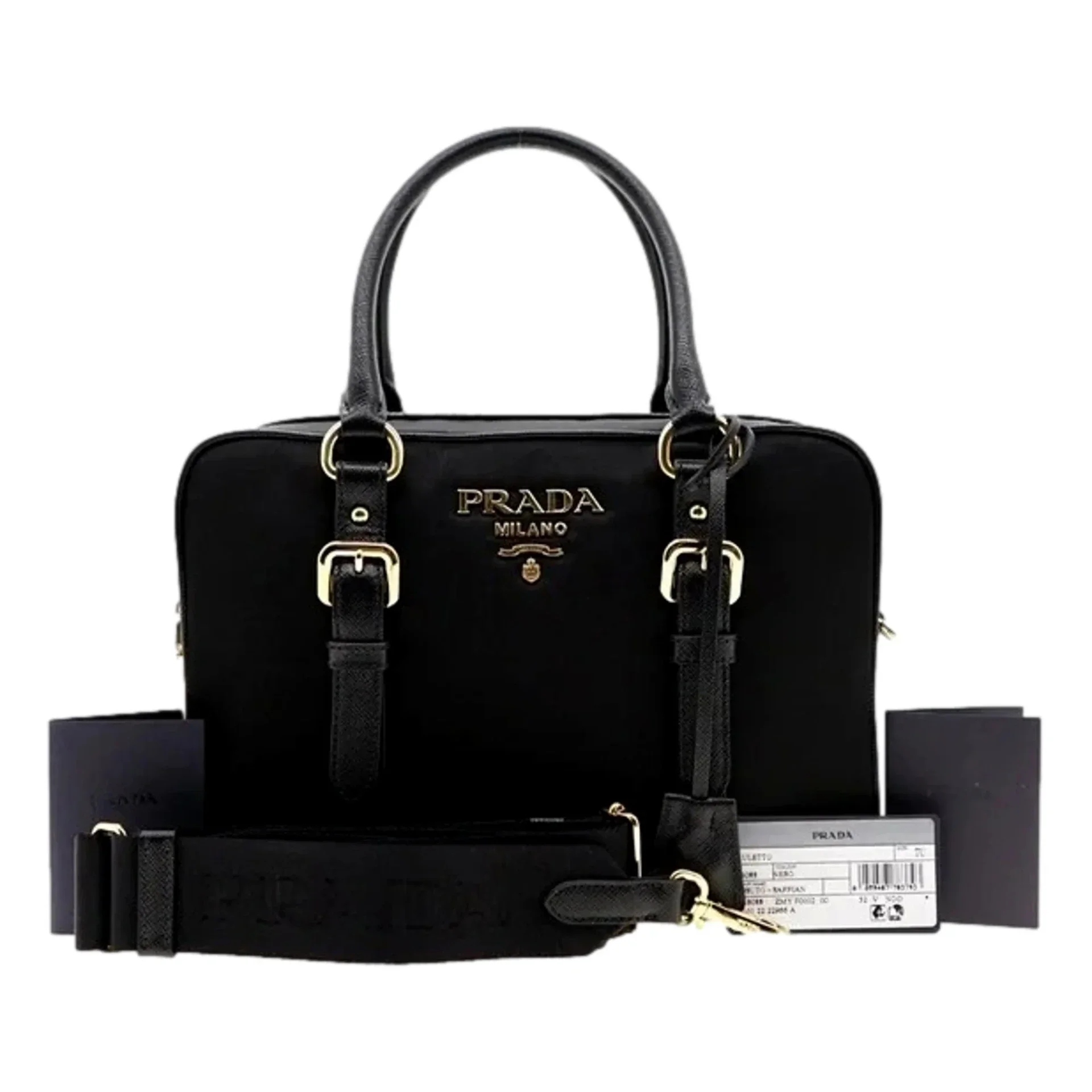 Prada Bauletto Tessuto Saffiano Black Satchel Handbag