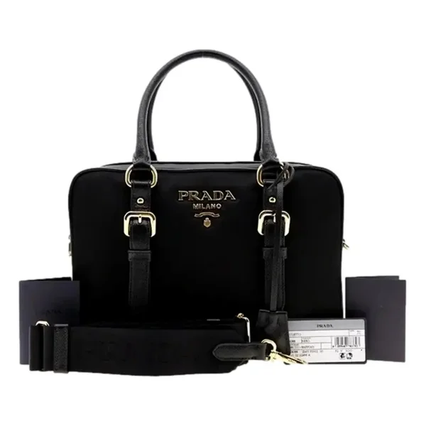 Prada Bauletto Tessuto Saffiano Black Satchel Handbag