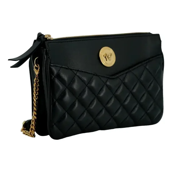 Versace La Medusa Womens Black Gold Quilted Leather Crossbody Bag