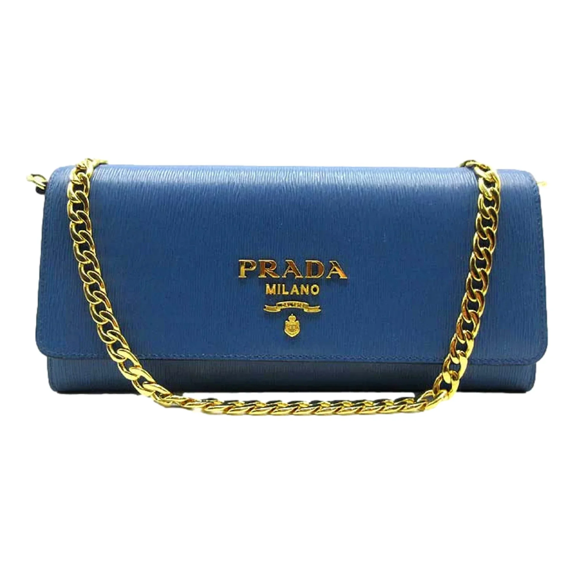 Prada Vitello Move Cobalto Blue Leather Chain Crossbody Wallet Clutch
