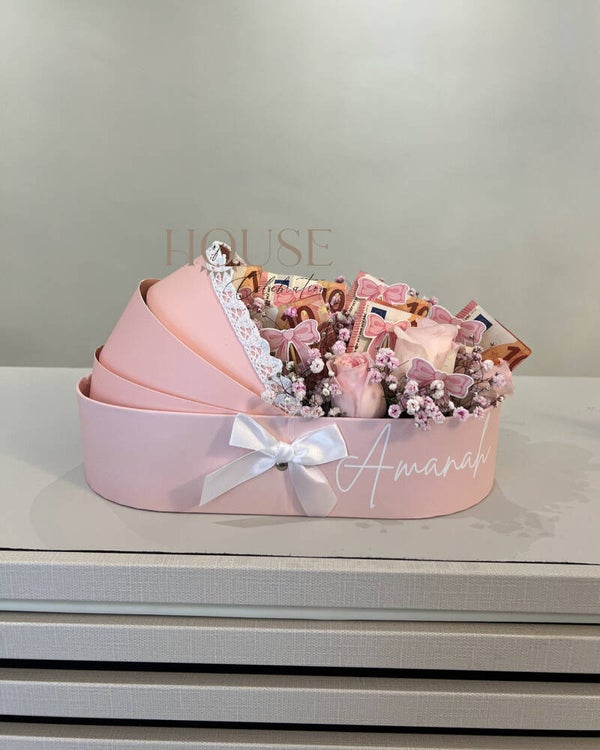 Wieg geschenkdoos roze met naam