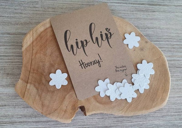 Bloeikaart met groeiconfetti: Hip hip hooray!