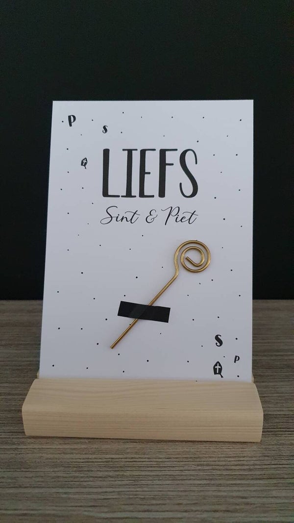 Kaart 'liefs van Sint' + staf