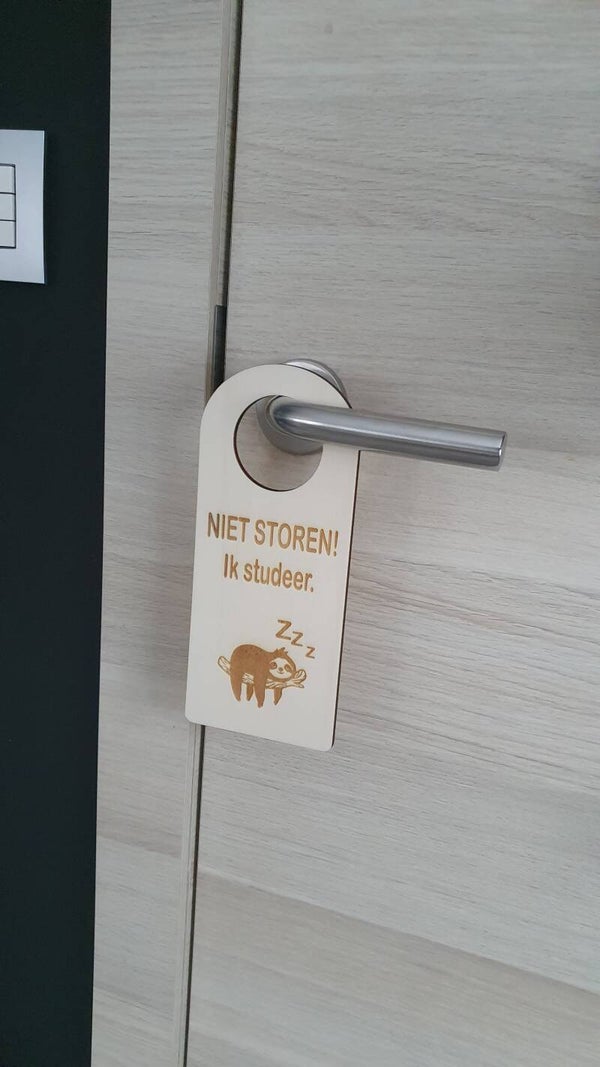 Houten deurhanger - niet storen, ik studeer