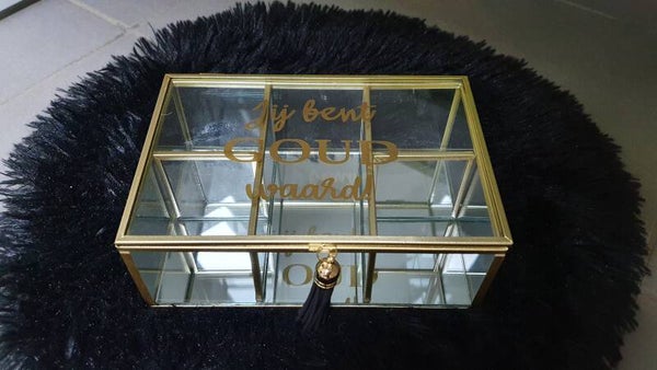 Glazen gouden sieradendoos 'jij bent goud waard!'