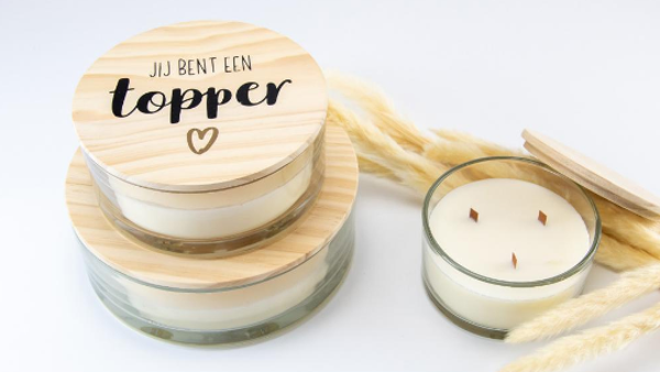 Luxe geurkaars met houten deksel