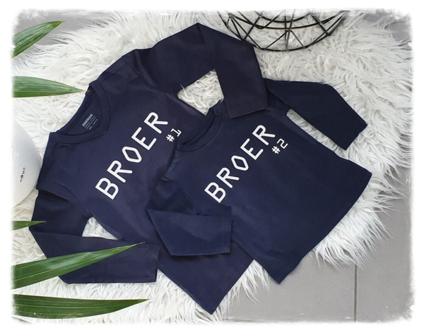 SET van 2 t-shirts 'Broer/Zus #1 #2'