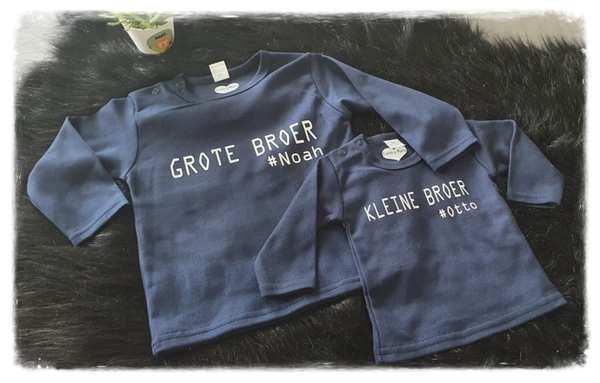 SET t-shirt grote/kleine broer/zus met naam