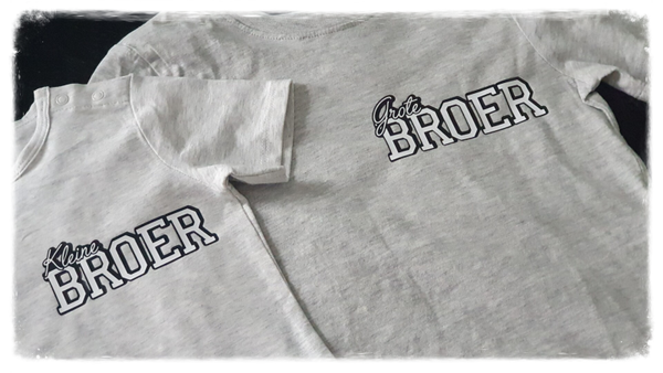 SET T-shirts opdruk grote broer/kleine broer met schaduwrand