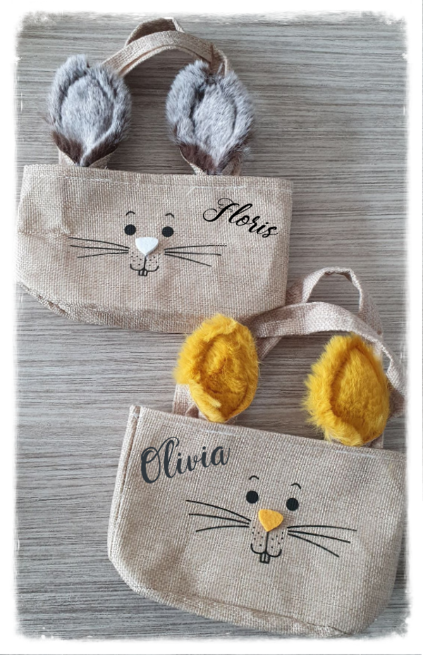 Klein paasmandje met fluffy oortjes