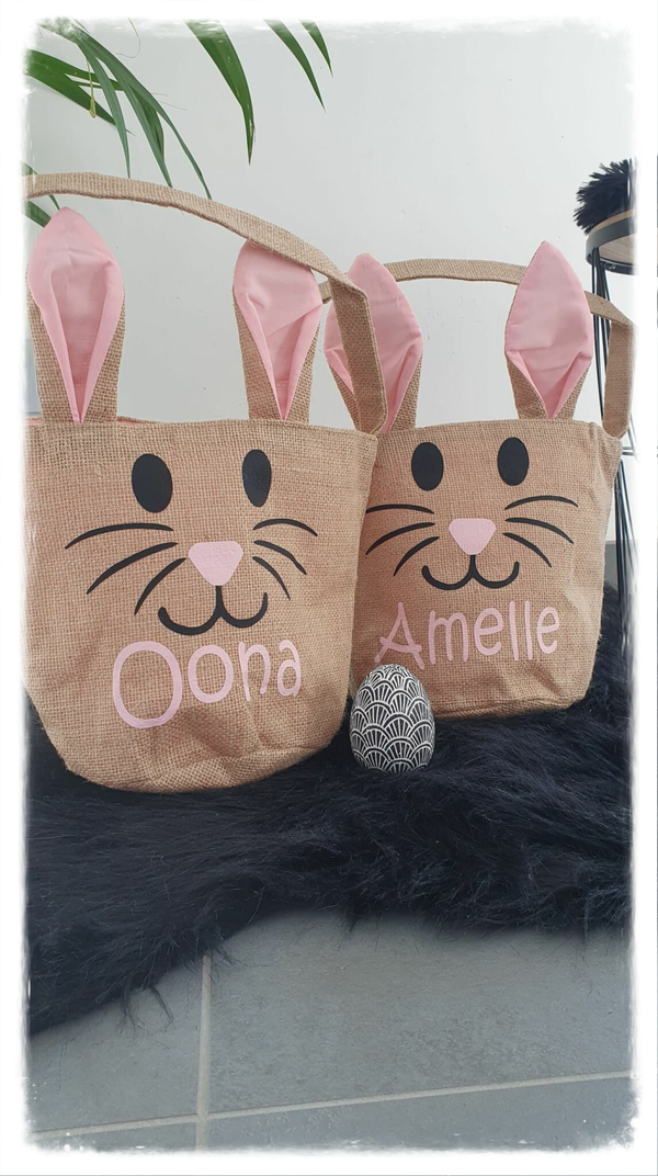 Jute rond paasmandje met oortjes