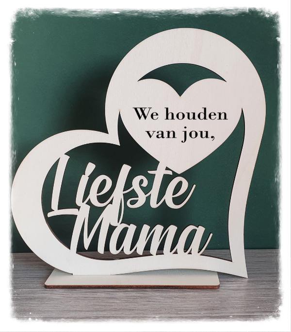 Houten staander met hart, ZONDER droogbloemen