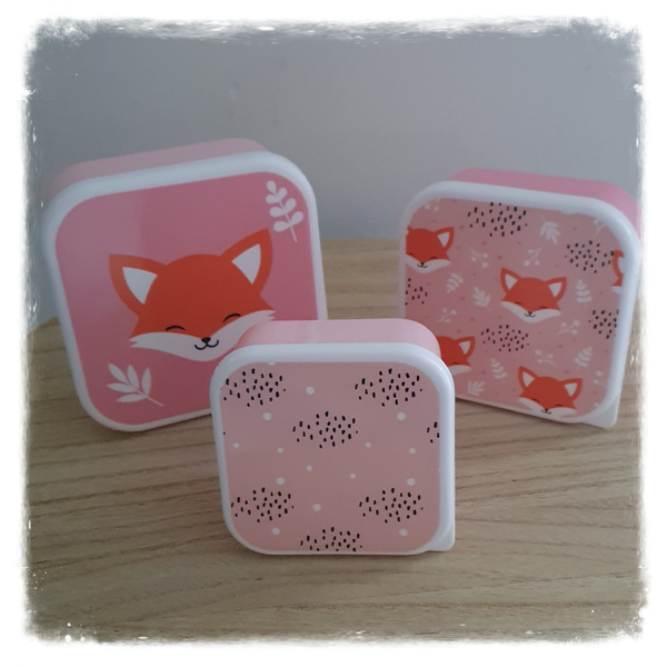 3 delige snackdoosjes 'vosjes' met naam.