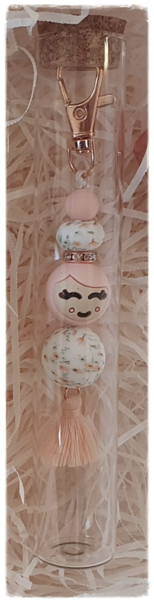 Sleutelhanger: Popje van geluk - Pink Flower