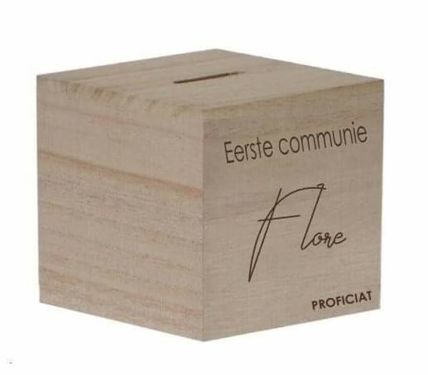 Houten spaarpot met naam