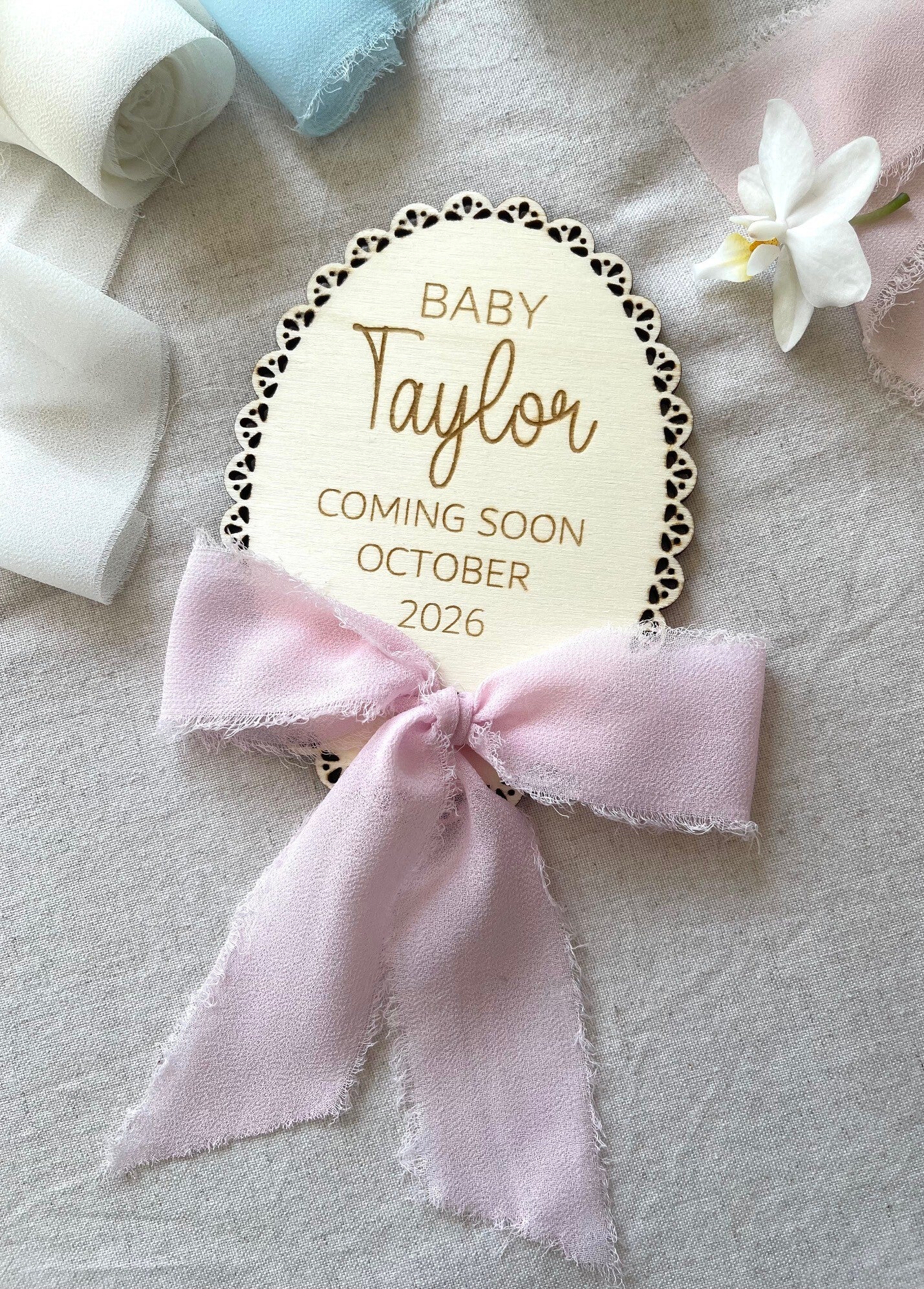 "Coming soon" baby name plaque