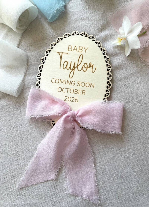 "Coming soon" baby name plaque