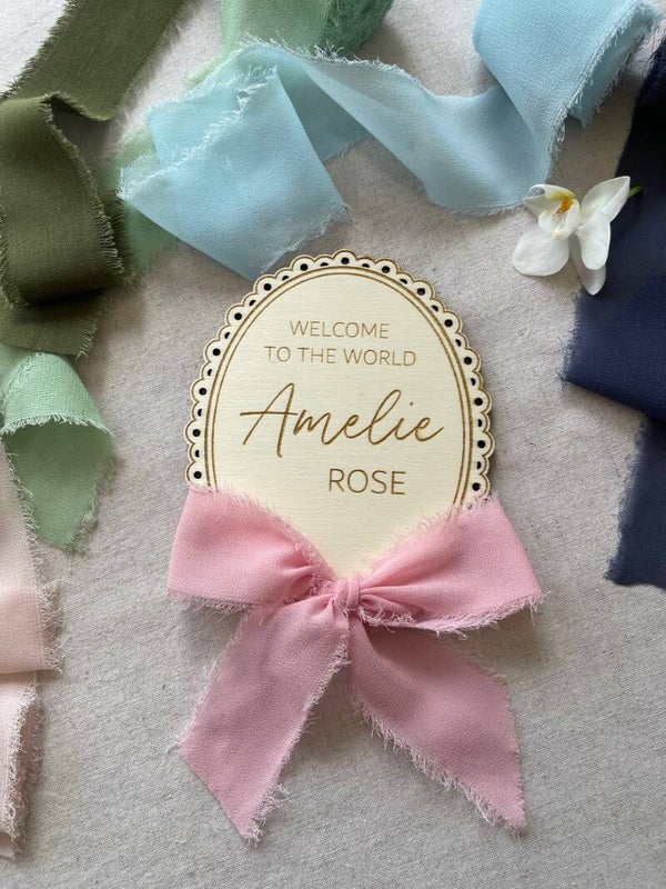 "Welcome to the world" baby name plaque