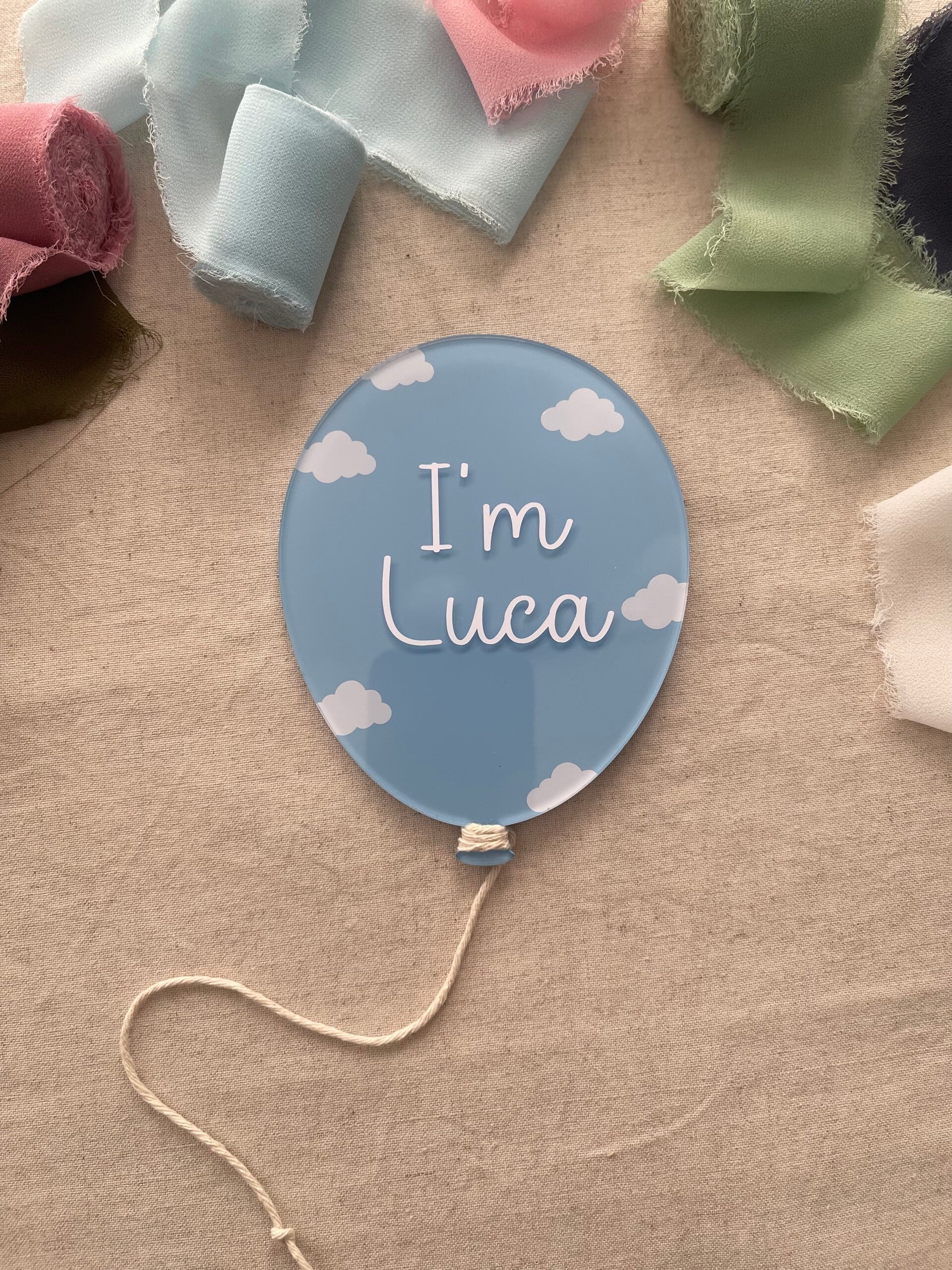 "I'm" baby name balloon plaque with clouds